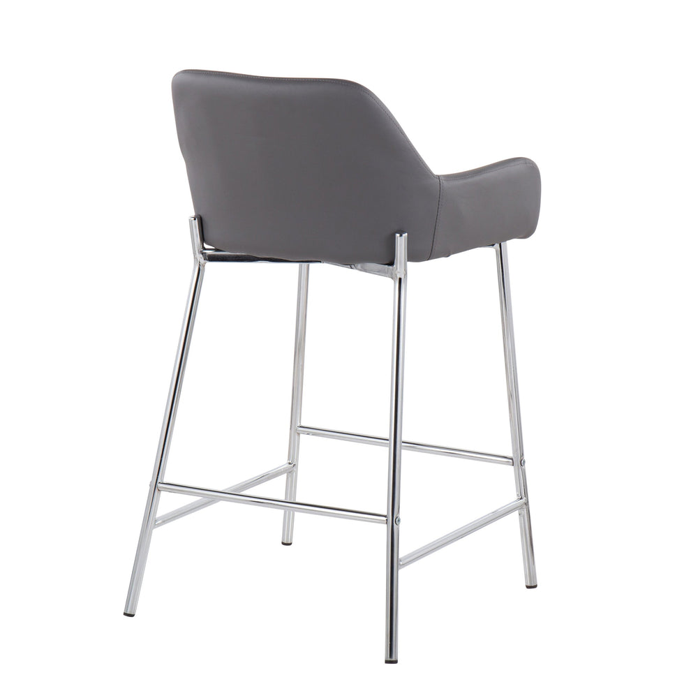 English Elm Daniella Contemporary Counter Stool Set Of 2 In Chrome Metal & Grey Faux Leather For Modern Spaces B202S00051