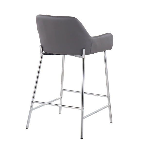 English Elm Daniella Contemporary Counter Stool Set Of 2 In Chrome Metal & Grey Faux Leather For Modern Spaces B202S00051