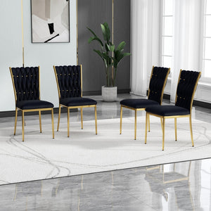 English Elm Modern Velvet Upholstered Dining Chairs Set of 2 with Electroplated Legs for Kitchen Black W210P301582