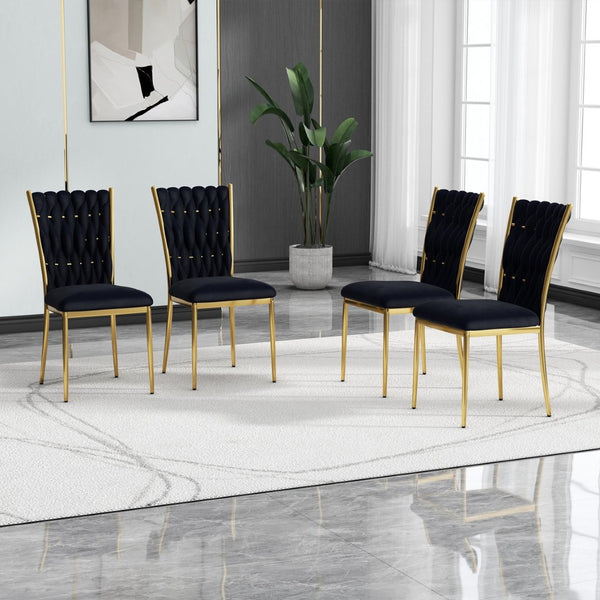 English Elm Modern Velvet Upholstered Dining Chairs Set of 2 with Electroplated Legs for Kitchen Black W210P301582