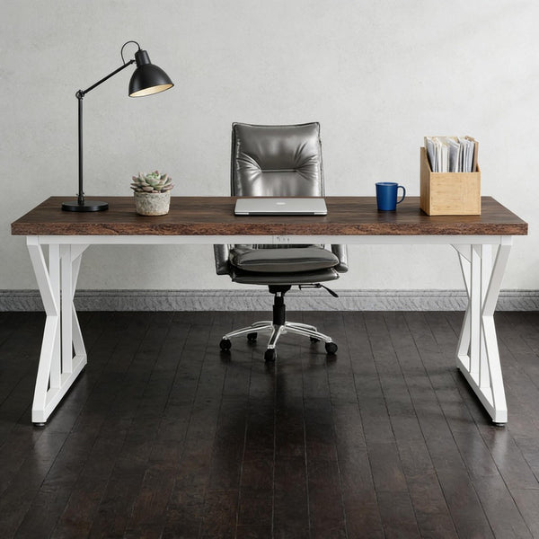 English Elm Computer Desk Two Person Wood Grain Workstation with Drawers for Shared Home Office T3971P450878