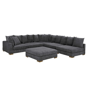 English Elm Large Corduroy Modular Sectional Sofa Sleeper with Ribbed Texture for Open Living Dark Gray B2748S00010