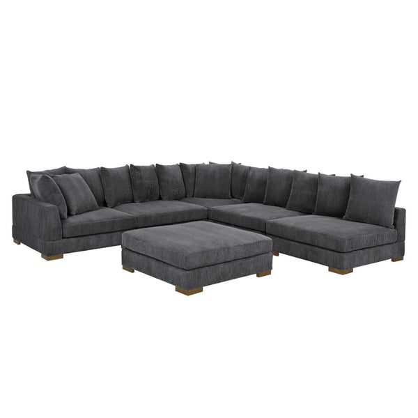English Elm Large Corduroy Modular Sectional Sofa Sleeper with Ribbed Texture for Open Living Dark Gray B2748S00010