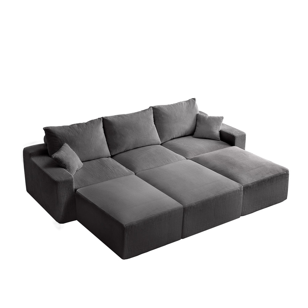 English Elm "110" L-Shaped Sectional Sofa - Plush Corduroy 3-Seater Cloud Couch With Chaise, No Assembly Needed! W2606S00007