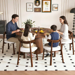 English Elm Retractable Rock Slab Dining Set with Leather Wrapped Base for Compact Apartments Walnut W2700S00126