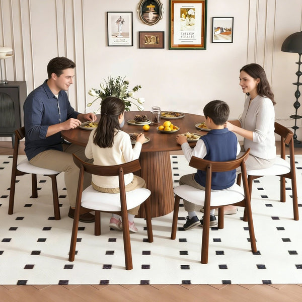 English Elm Retractable Rock Slab Dining Set with Leather Wrapped Base for Compact Apartments Walnut W2700S00126
