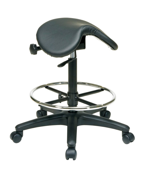 OSP Home Furnishings Backless Saddle Stool Ergonomic Pneumatic Height Adjustable Office Studio Task Seating Black ST205
