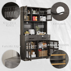 English Elm Pantry Hutch with Fluted Mdf Panels Charging Station Pegboard and Open Shelving T3773P416041
