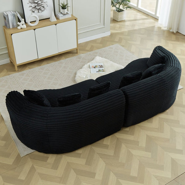 English Elm Curved Chenille Sectional Sofa Deep Seat Cloud Cushions Four Seater Modern Living Room Black W3505P456572