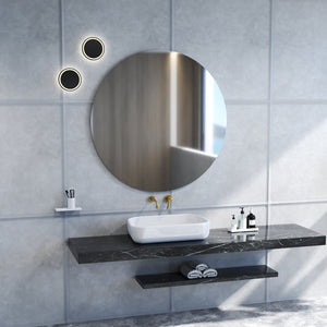 English Elm 70cm Round Wall Mirror Matte White Backboard Minimalist Bathroom Bedroom Decor W3151P265973