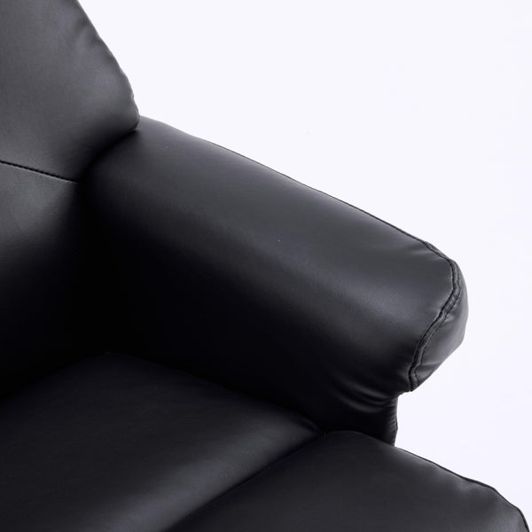 English Elm Black Pu Leather Swivel Accent Chair with Ottoman Heated Massage Wood Base Lounge W3248P465018
