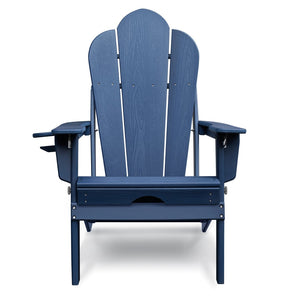 English Elm Folding Outdoor Hdpe Adirondack Chair with Retractable Ottoman for Deck or Patio Navy Blue W1889P450925