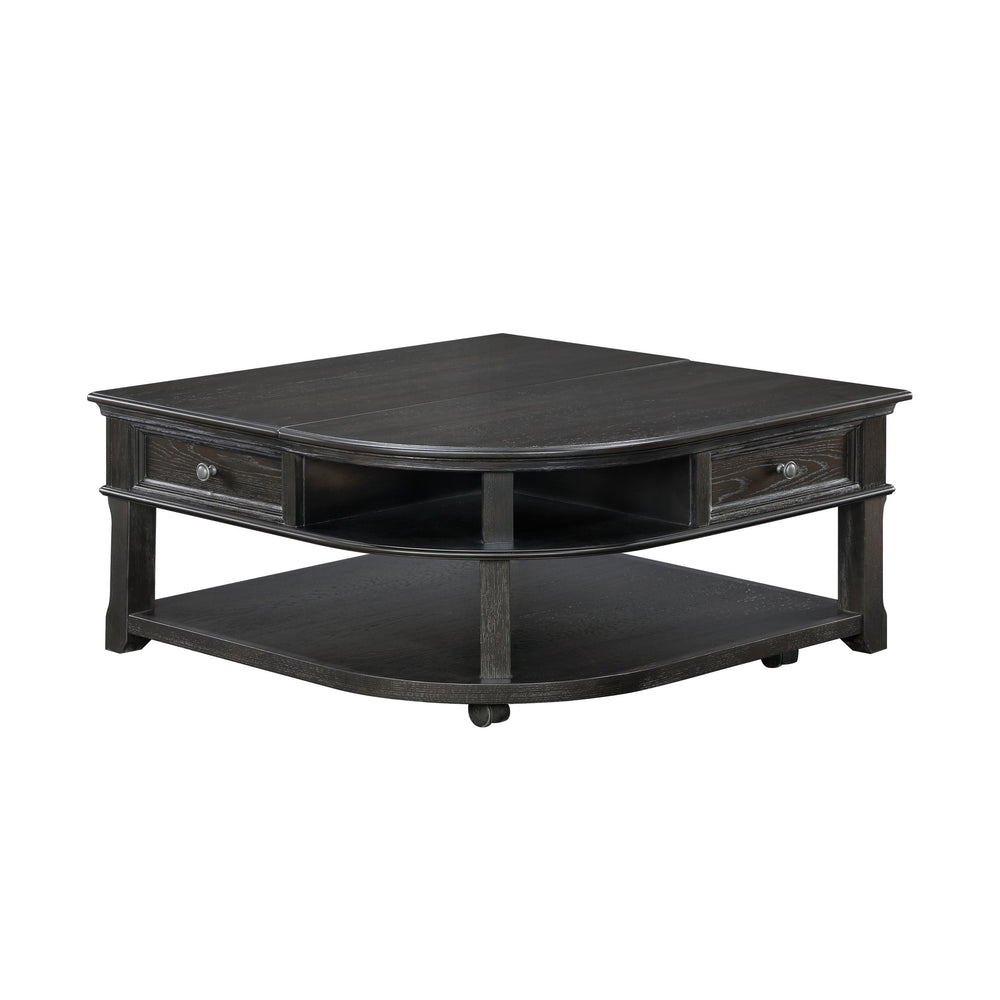 English Elm Living Lift-Top Coffee Table with Hidden Storage, Dovetail Drawer, Open Shelves, Casters & Pewter Knobs Charcoal 42.25 L x 42 W x 11.25 H B011P298843