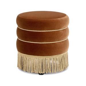 English Elm Jennifer Taylor Home - Edward 17.5" Round Upholstered Ottoman with Bullion Fringe — Vintage Luxe Seat, Footrest & Accent Piece Burnt Orange B2719P320842