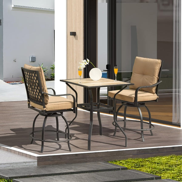 English Elm Outdoor Living 3-Piece Patio Bar Set With Swivel Stools, Cushions & Durable Table For Garden Fun W1859S00096