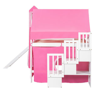 English Elm Full Size Castle Loft Bed with Tent Canopy and Tower for Kids Playroom LT000569AAH-1