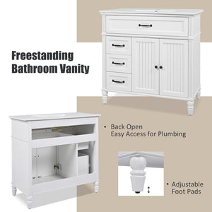 English Elm [video] 36 Inch Freestanding Bathroom Vanity Acacia Wood Legs Ceramic Sink Soft Close White N759S340019K
