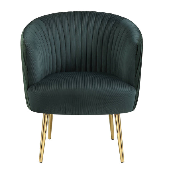 English Elm Green Velvet Tufted Back Barrel Chair with Gold Metal Base, Plush Vertical Channel Upholstery, Luxe Comfort B062P186526