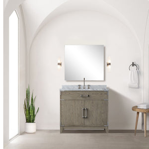 English Elm Grey Oak Single Bath Vanity Set With Carrara Marble Top, Chrome Faucet & 34” Mirror For Chic Bathrooms B2731S02011