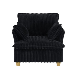 English Elm This single-seat corduroy sofa with ottoman and pillows — compact lounge chair for cozy reading nooks and naps Black W1658S00111