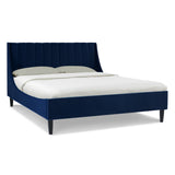 English Elm Aspen Vertical Tufted Headboard Platform Bed Set, Queen, Navy Blue Velvet