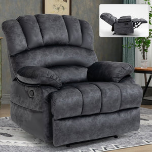 English Elm Large Oversized Manual Recliner Upholstered in Neutral Fabric for Relaxing Living Rooms Grey W3224P288516