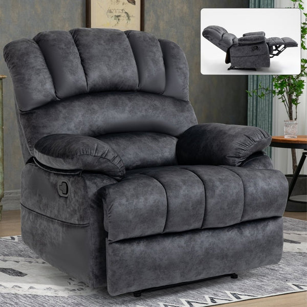 English Elm Large Oversized Manual Recliner Upholstered in Neutral Fabric for Relaxing Living Rooms Grey W3224P288516