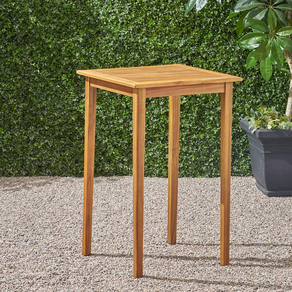 English Elm Christopher Knight Home® - Outdoor Acacia Wood Square Bar Table with Slatted Top and Tapered Legs, Weather-Resistant Style Teak 65095.00
