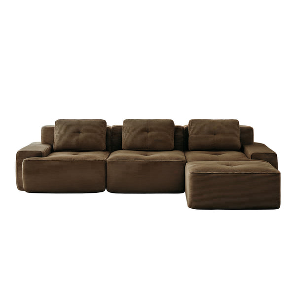 English Elm 117" Modern L-Shaped Modular Sectional Sofa - Versatile Corduroy Couch With Movable Ottoman & Tufting W714S01504