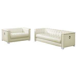 English Elm Hailey Pearl White Faux Leather 2-Piece Sofa Set with Deep Button Tufting, Chrome Doorknockers, Durable Wood Frame B062S00849