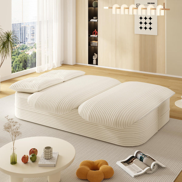 English Elm 78.7" Modern Foldable Corduroy Sofa Bed with 2 Plush Pillows, 2-in-1 Convertible Sleeper and Blanket Beige W3219P317382