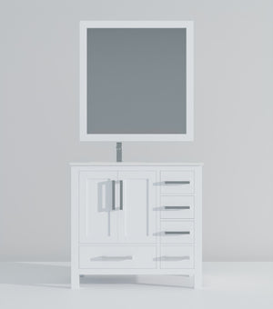 English Elm White Bath Vanity Set With Left Offset Cultured Marble Top, Chrome Faucet & Matching Mirror 36" W B2731S01328-GIGA