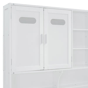 English Elm Full Size Wooden Daybed With Hydraulic Lift, Integrated Storage Cabinet & Stylish Shelving, White N820S00047K