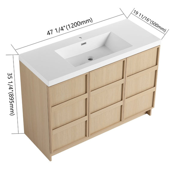 English Elm 48" Floating Bathroom Vanity Dual Ceramic Vessel Sinks Oak Finish Soft Close Doors W999S00511