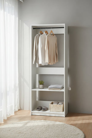 English Elm Prosper 32" White Oak Freestanding Walk-In Closet Unit with Two Rods, Durable Melamine Storage Solution B040P407429