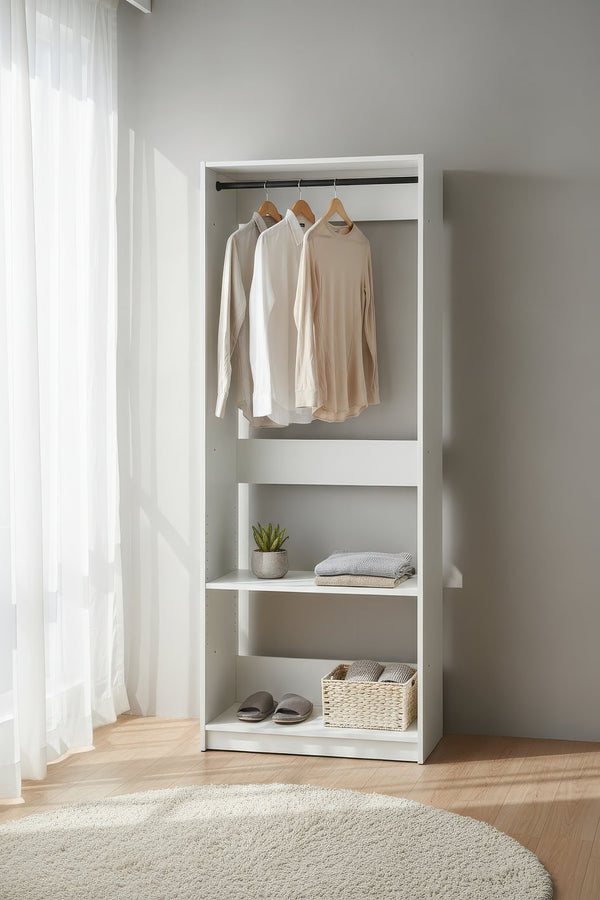 English Elm Prosper 32" White Oak Freestanding Walk-In Closet Unit with Two Rods, Durable Melamine Storage Solution B040P407429