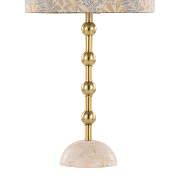 English Elm Table Lamp Set of 2 Travertine Stone Base with Brass Hardware and Warm Fabric Shade Gold,Tan B202P471583