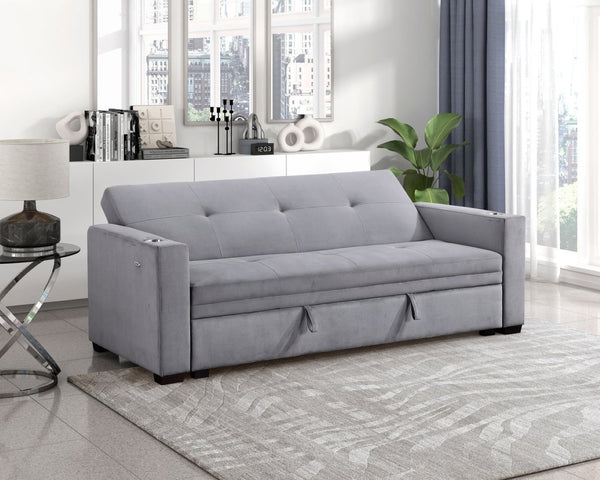 English Elm Modern Velvet Tufted Sleeper Sofa with Storage Cup Holders and Usb Charging Ports B011P256229