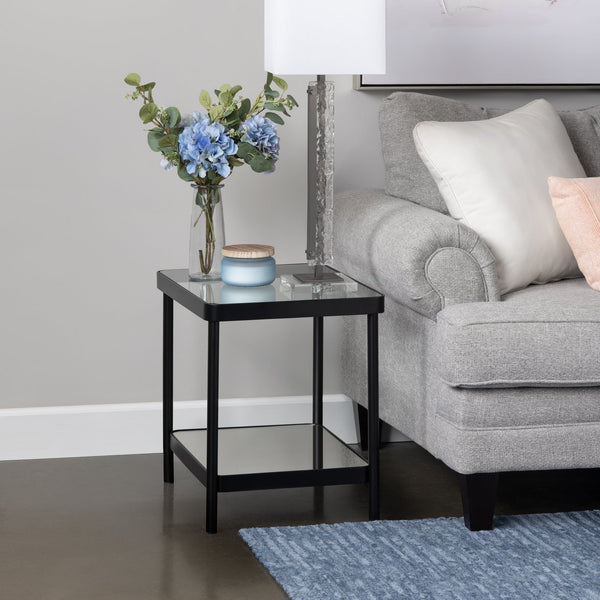 Crestview Collection Square Contemporary Accent End Table With Glass Top And Elegant Brushed Nickel Frame For Modern Spaces Black Metal Cvfzr6193