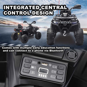 English Elm 24v Ride on Atv for Kids with Dual Motors Led Lights Bluetooth and Rugged Wide Wheelbase Black W3822P390477