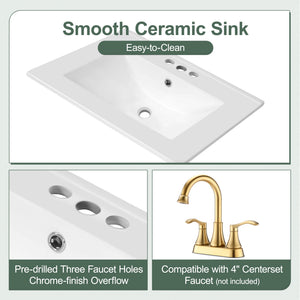 English Elm Christopher Knight Home® - 24" Bathroom Vanity with Ceramic Sink, Solid Wood Frame, Soft-Close Drawers & Ample Storage Appeal Green N759P269734F