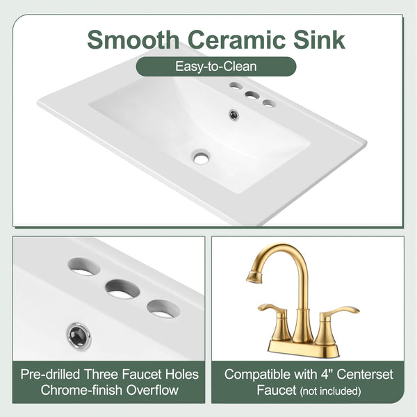 English Elm Christopher Knight Home® - 24" Bathroom Vanity with Ceramic Sink, Solid Wood Frame, Soft-Close Drawers & Ample Storage Appeal Green N759P269734F