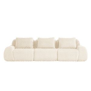 English Elm 114" Modular Cloud Sectional Sofa Flannelette Upholstery Deep Seat Living Room Couch Cream W714S01518