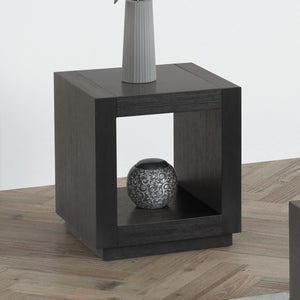 English Elm Contemporary Square End Table With Open Shelf And Plinth Base - Elegant Black Finish For Living Rooms B2741P395380