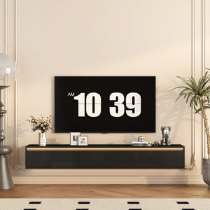 English Elm Floating Wall TV Stand with LED Touch Light, High-Gloss Black Cabinet, 3 Plugs 2 USB Ports, Cord Management W1321P176417