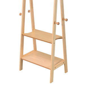 English Elm 59" Tall Standing Garment Rack with 75 lb Coat Rod, Multi-Shelf Organizer and Knob Hooks for Entryway Natural B072115905