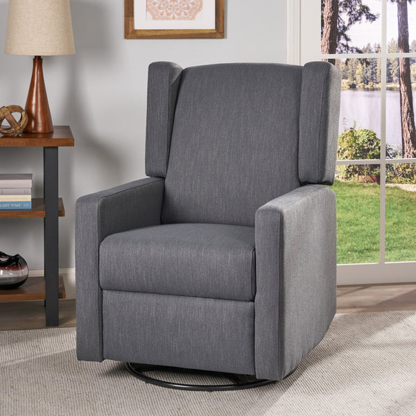English Elm Christopher Knight Home® - Swivel Recliner Pushback Chair with Lever & Wingback Design, Space-Saving Swivel Recliner for Living Room Charcoal 67547.00CHAR
