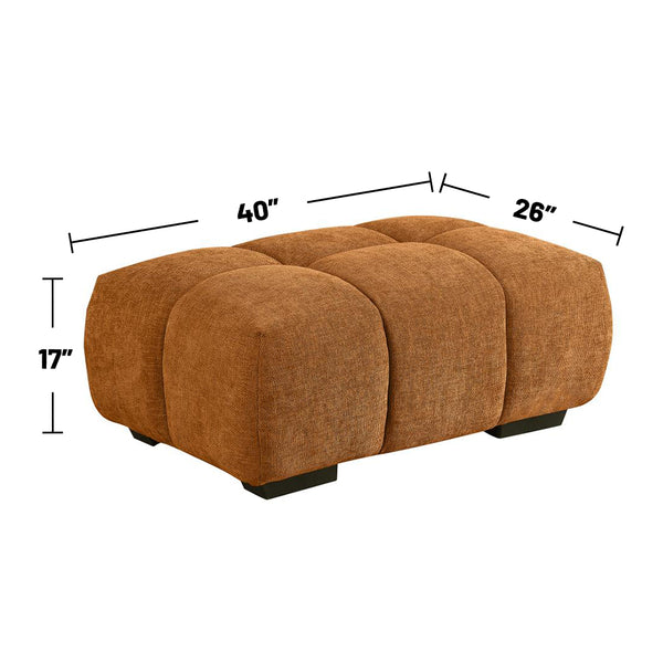 English Elm Rectangular Upholstered Tufted Ottoman with Grid Stitch Detailing for Cozy Lounging and Coffee Table Use Orange B016P370146