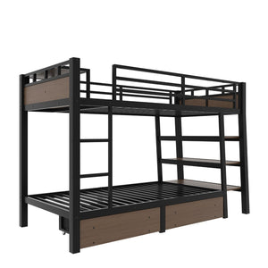 English Elm Full Size Metal Loft Bed with Stair Storage Shelves Bookshelf for Dorms Bedroom W1580S00346
