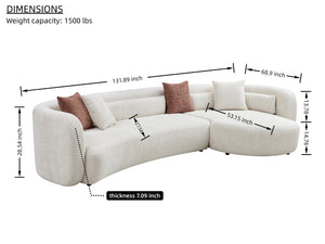 English Elm 132" Boucle L-shaped Sectional Sofa Curved Modular Design for Modern Living Rooms W2664S00105